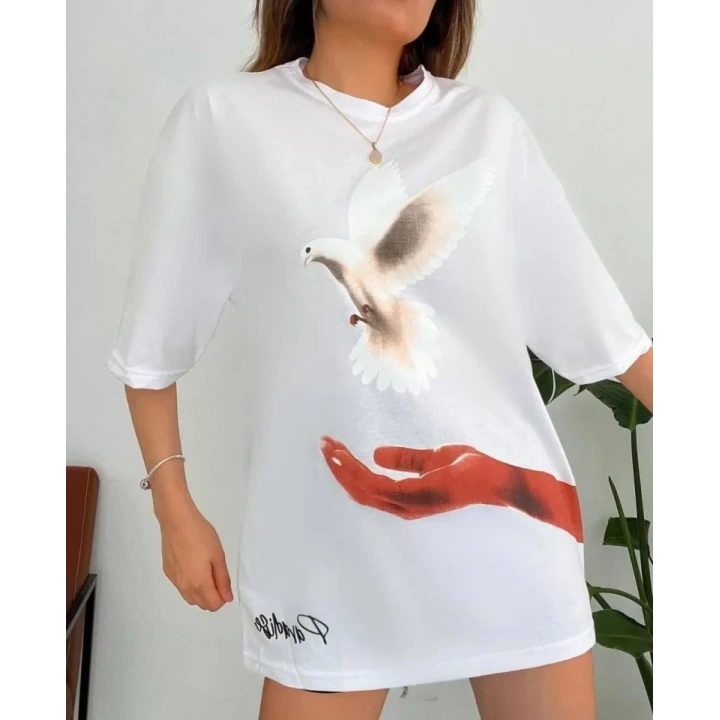 Dijital Baskılı T-Shirt - Beyaz