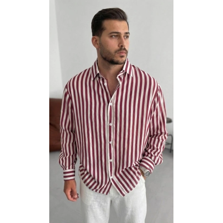 Erkek Dikey Çizgili Yarım Oversize Gömlek