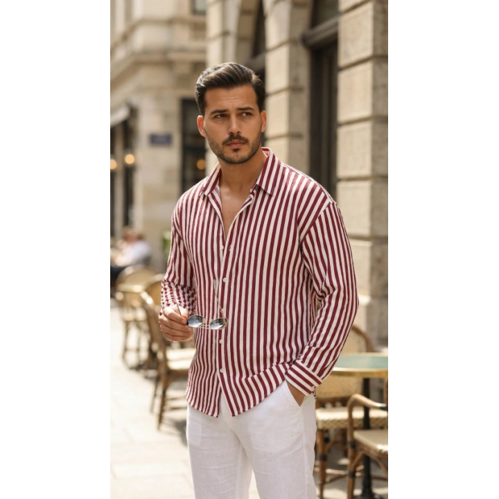 Erkek Dikey Çizgili Yarım Oversize Gömlek