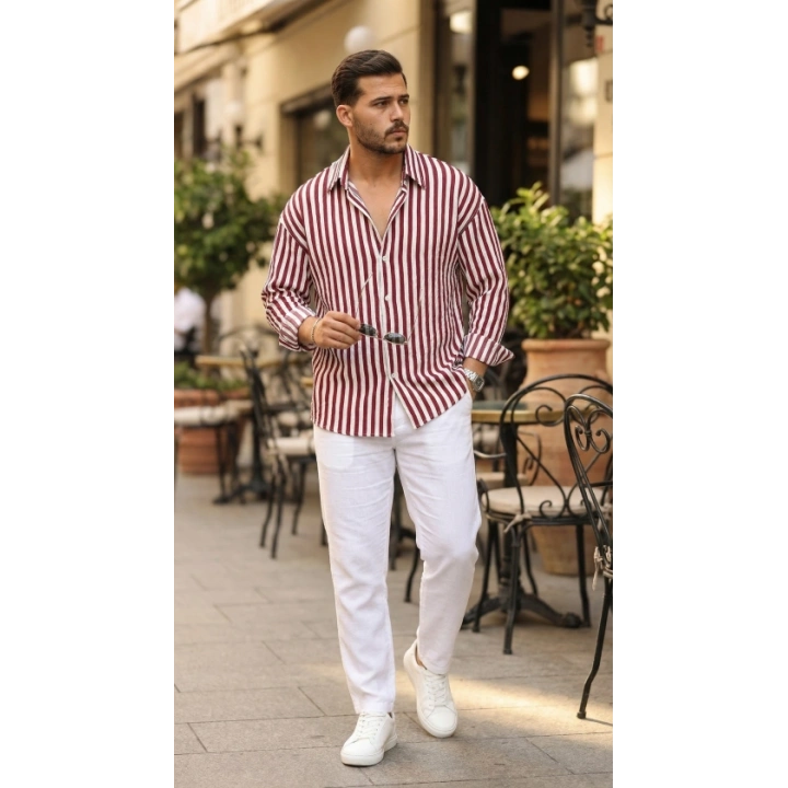 Erkek Dikey Çizgili Yarım Oversize Gömlek