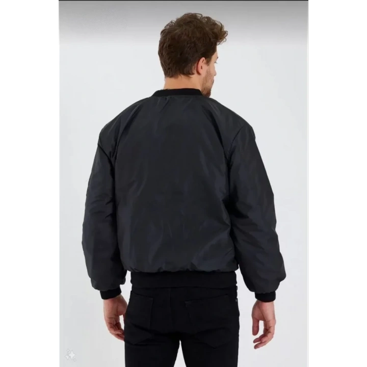 Erkek Düz Bomber Ceket - Siyah