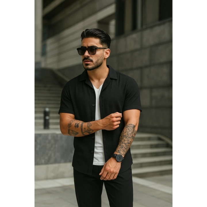 Erkek Kısa Kollu örme Kumaş Pamuklu Gömlek