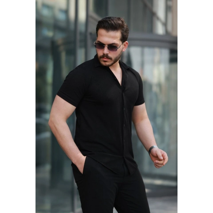 Erkek Kısa Kollu örme Kumaş Pamuklu Gömlek