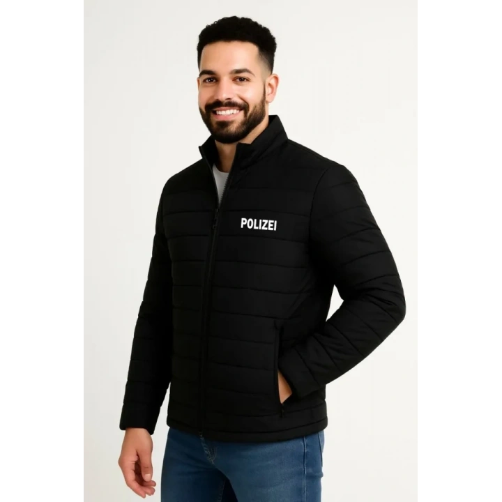 Erkek Mikro Su İtici Kapitone Baskılı Astarlı Fermuarlı Bomber Mont - Siyah