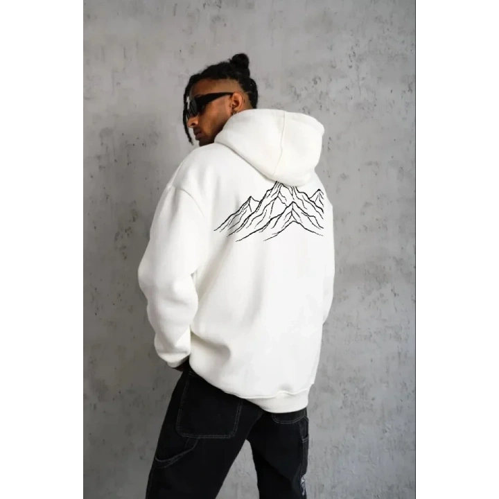 Erkek Nihilist Penguen Özel Tasarım Oversize Kapüşonlu Sweatshirt - Beyaz