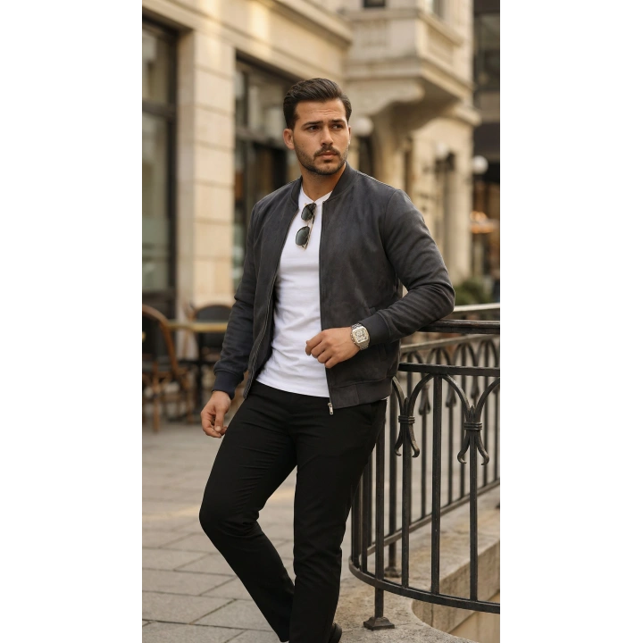 Erkek önden Fermuarlı Içi Astarlı Süet Ceket
