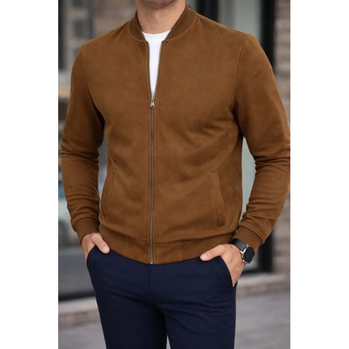 Erkek önden Fermuarlı Içi Astarlı Süet Ceket