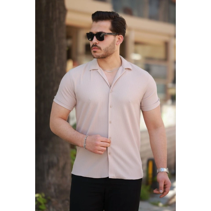 Erkek Ottoman Kumaş Apaj Yaka Kısa Kollu Gömlek