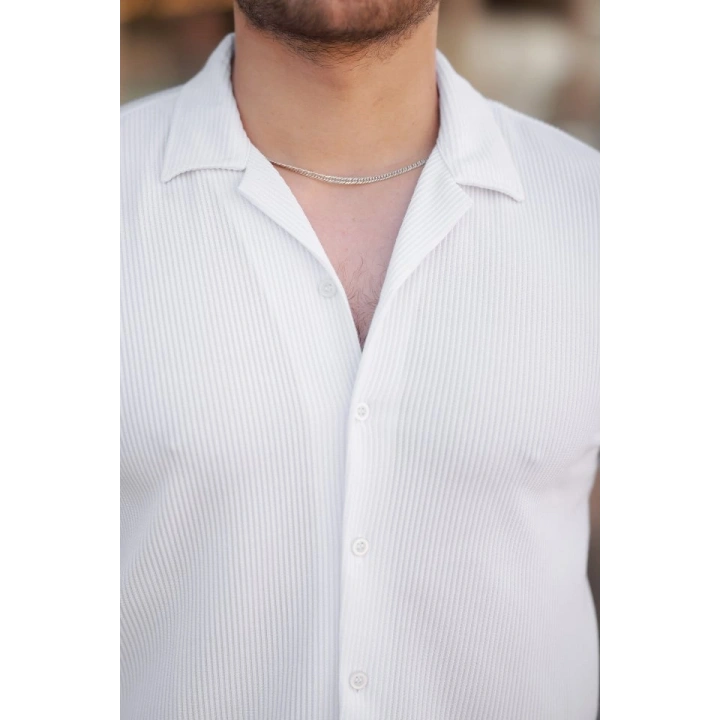 Erkek Ottoman Kumaş Apaj Yaka Kısa Kollu Gömlek