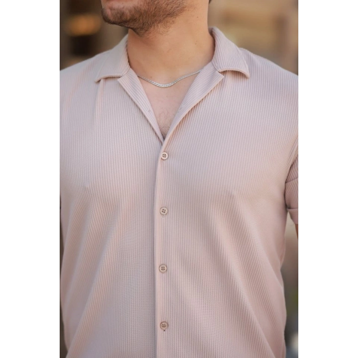 Erkek Ottoman Kumaş Apaj Yaka Kısa Kollu Gömlek