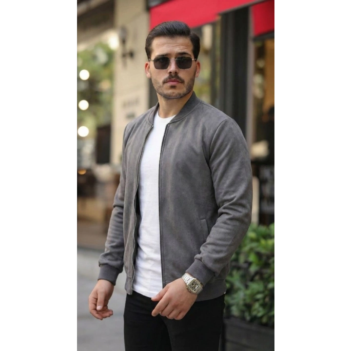 Erkek Scuba Süet Kumaş Bomber Hırka