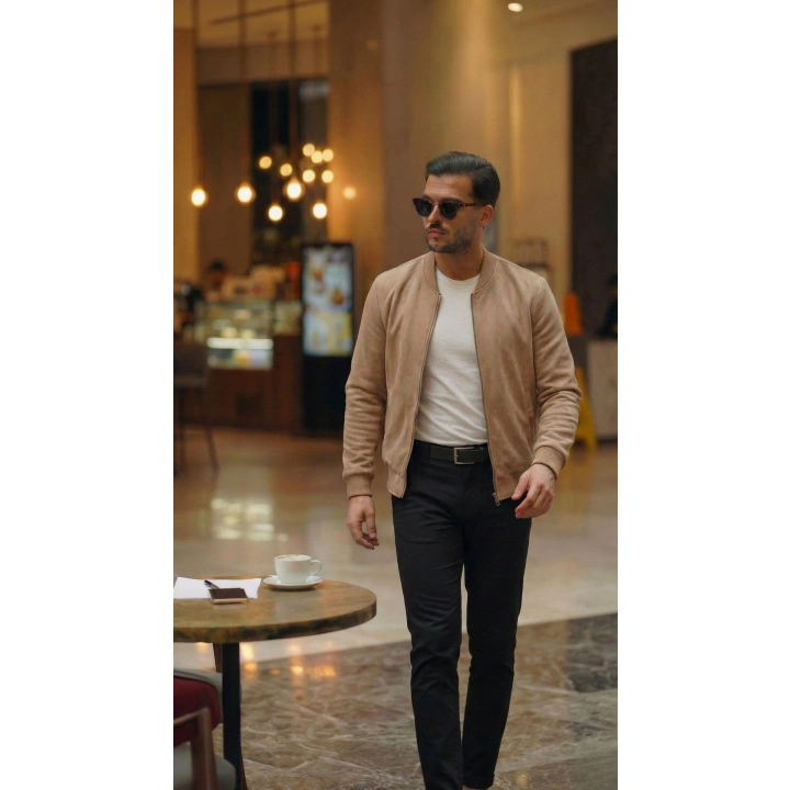 Erkek Scuba Süet Kumaş Bomber Hırka