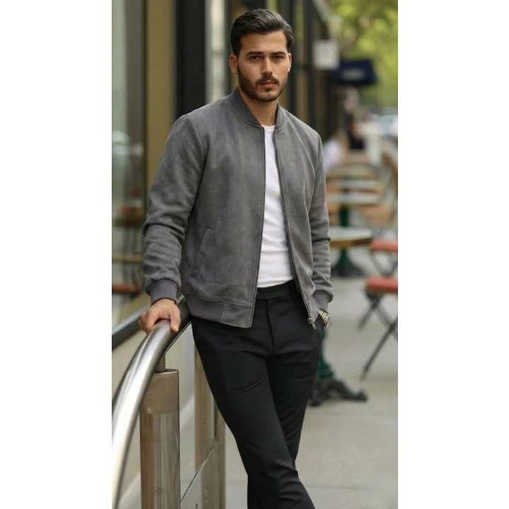 Erkek Scuba Süet Kumaş Bomber Hırka