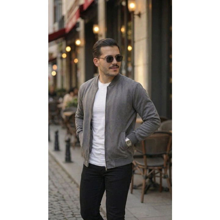 Erkek Scuba Süet Kumaş Bomber Hırka