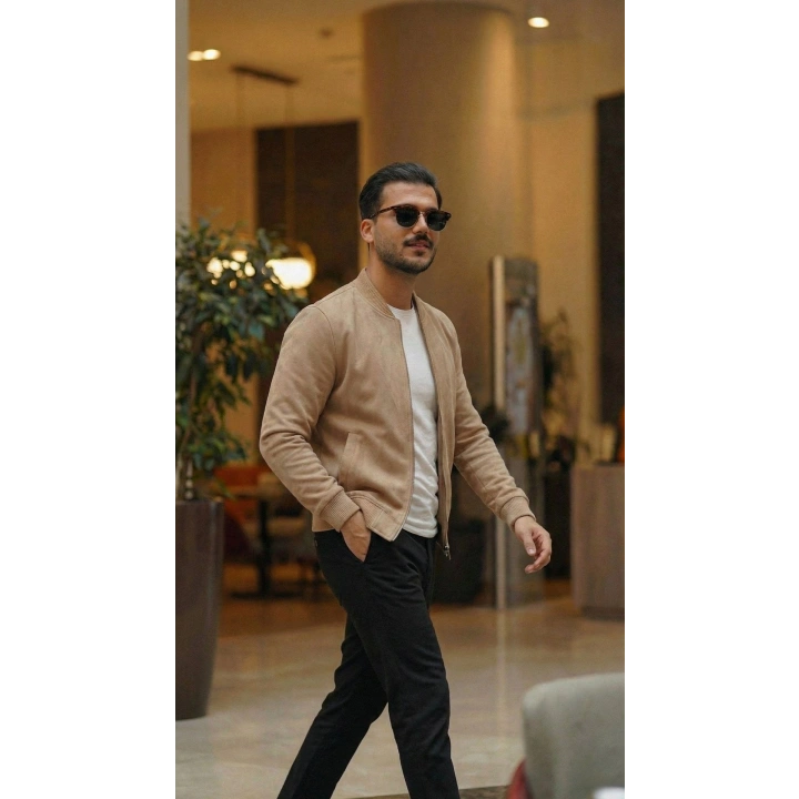 Erkek Scuba Süet Kumaş Bomber Hırka