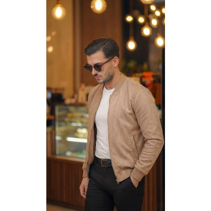 Erkek Scuba Süet Kumaş Bomber Hırka