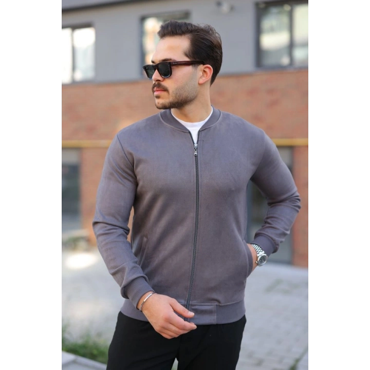 Erkek Scuba Süet Kumaş Bomber Hırka