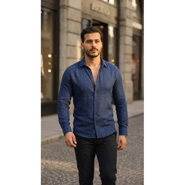 Erkek Uzun Kollu Keten Gömlek
