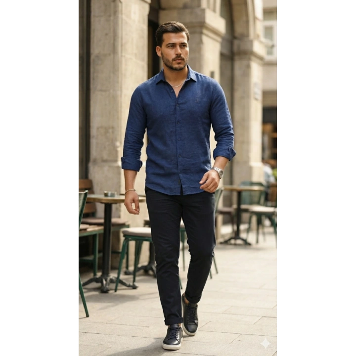 Erkek Uzun Kollu Keten Gömlek