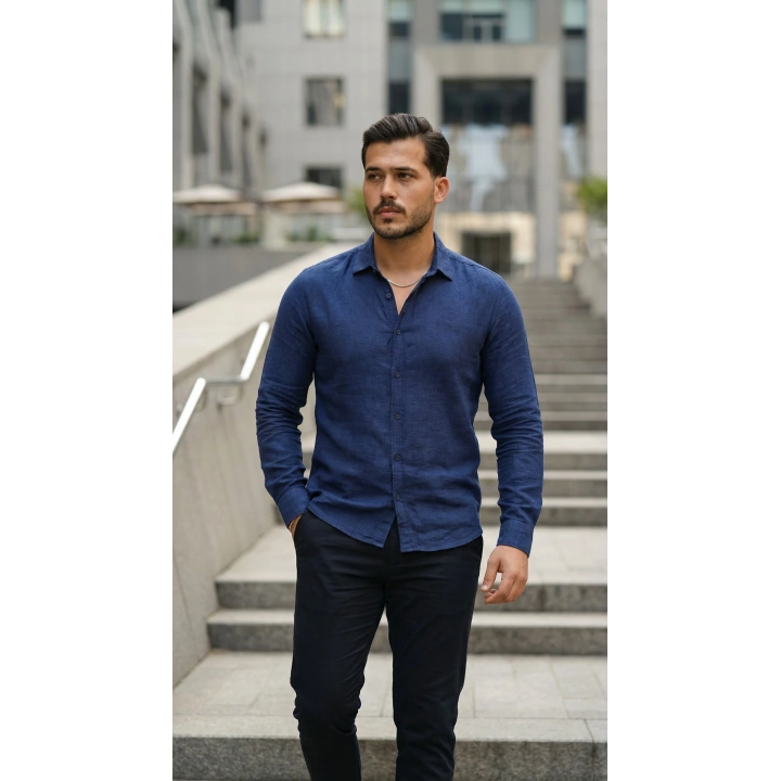 Erkek Uzun Kollu Keten Gömlek