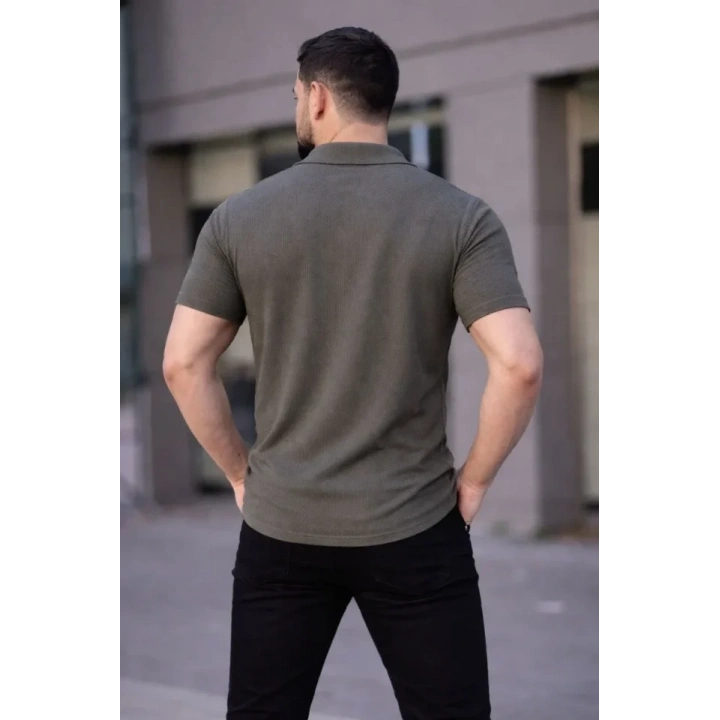 Erkek Waffle Dokuma Açık Yakalı Düğmeli Regular Kalıp 2’li Gömlek Seti - Haki - Bej