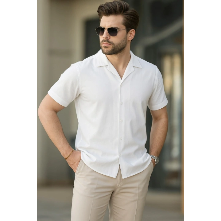 İki İplik Kumaş  Gömlek - Beyaz