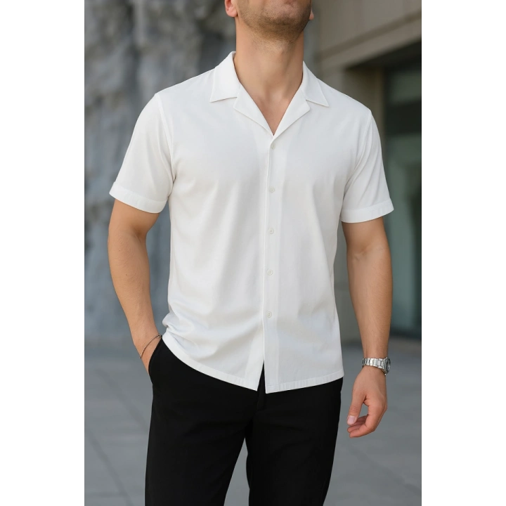 İki İplik Kumaş  Gömlek - Beyaz