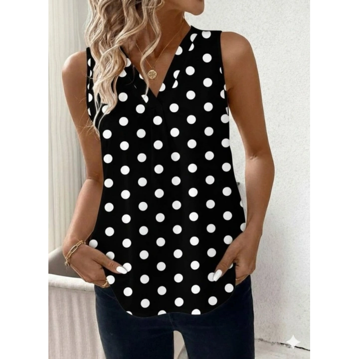 Kadın Askılı V Yakalı Puantiyeli Süprem Bluz