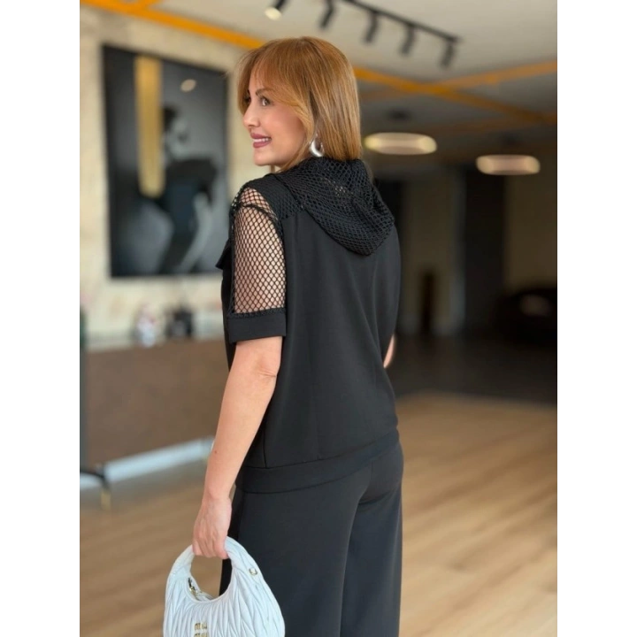 Kadın Fileli Kapüşonlu Modal Ceket