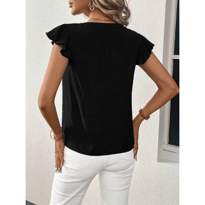 Kadın Kısa Kelebek Kollu V Yakalı Bluz