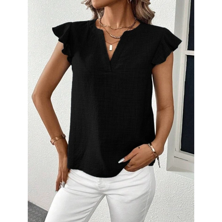 Kadın Kısa Kelebek Kollu V Yakalı Bluz