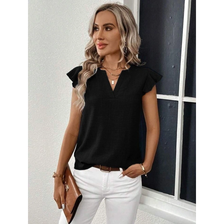 Kadın Kısa Kelebek Kollu V Yakalı Bluz