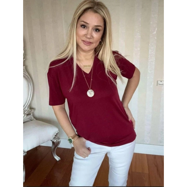 Kadın Kısa Kollu V Yaka Bluz