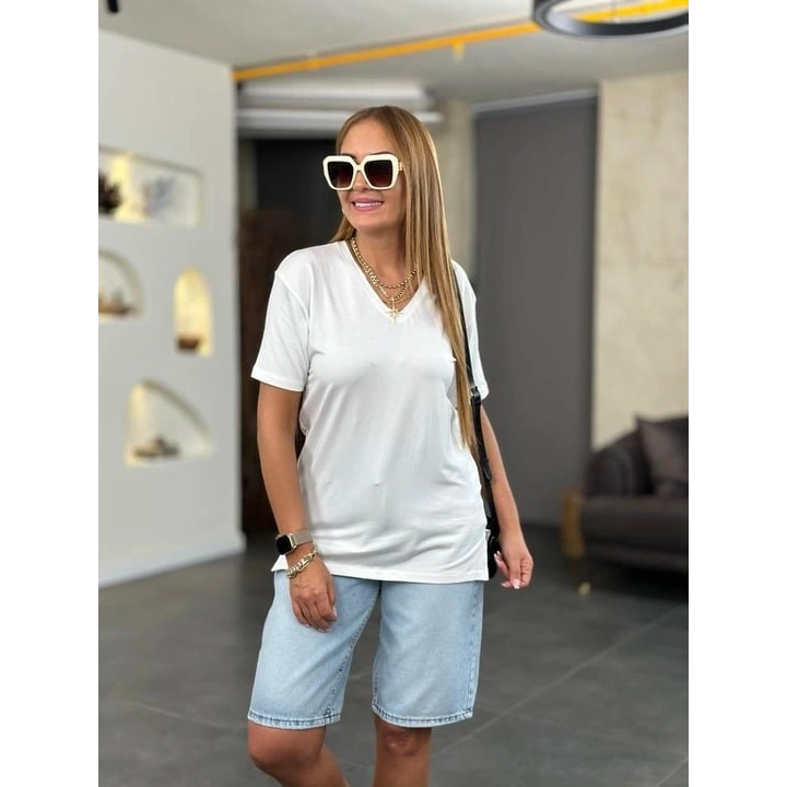 Kadın Kısa Kollu V Yaka Bluz