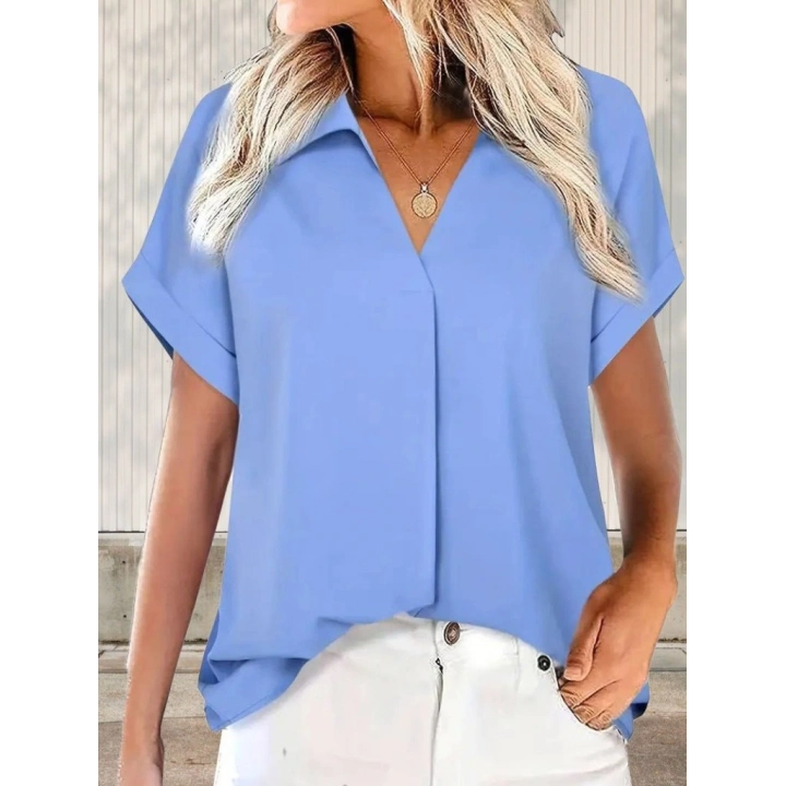 Kadın Kısa Kollu Yakalı Uzun Sandy Bluz