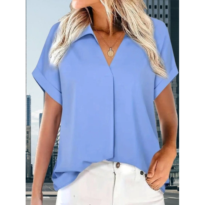 Kadın Kısa Kollu Yakalı Uzun Sandy Bluz