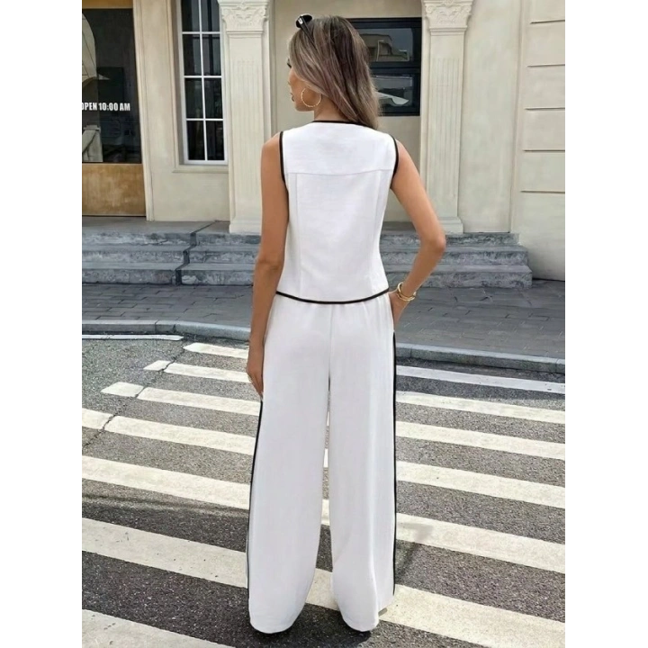 Kadın Kolsuz önü Düğmeli Yelek Ve Pantolon Ikili Takım
