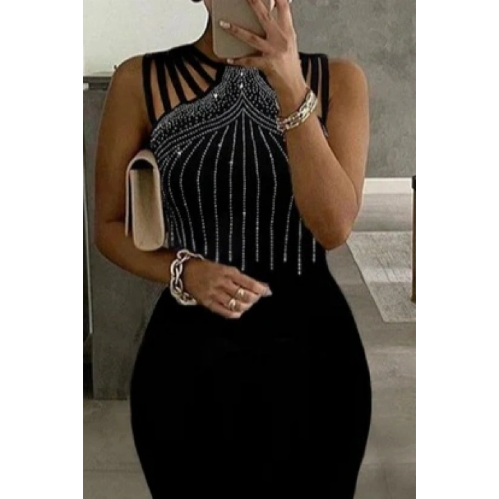 Kadın Omuz çoklu Askılı önü Taş Işlemeli Balık Kesim Janjan Krep Maxi Boy Elbise