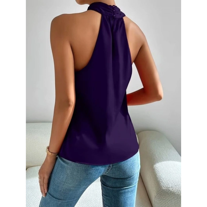 Kadın Omuzlarda Açık Boyundan çapraz Geçme Detaylı Sandy Bluz