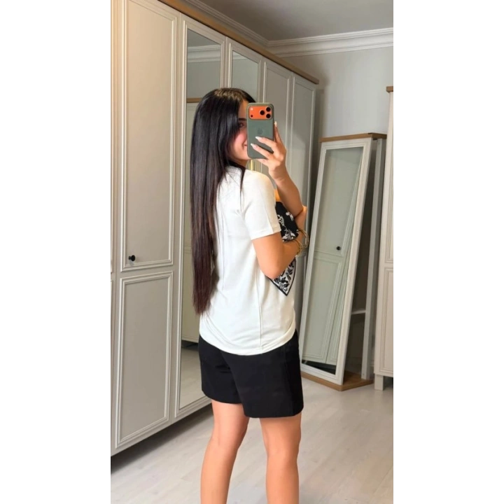 Kadın şal Desen Detay Bluz Ve Keten şort Ikili Takım