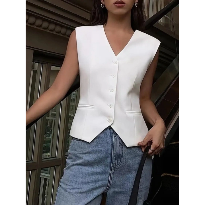 Kadın Sıfır Kollu önden Düğmeli Atlas Yelek