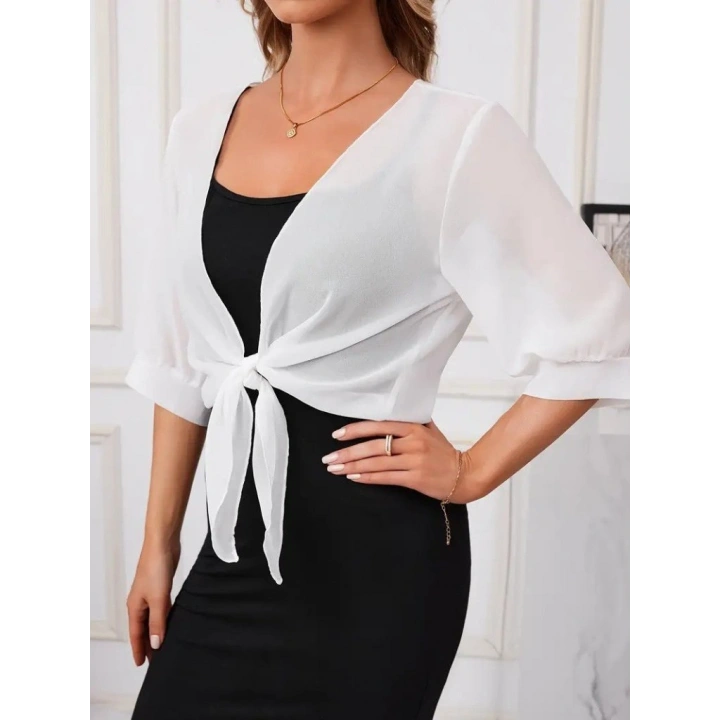 Kadın Truvakar Kol önden Bağlamalı Kısa şifon Bolero Ceket