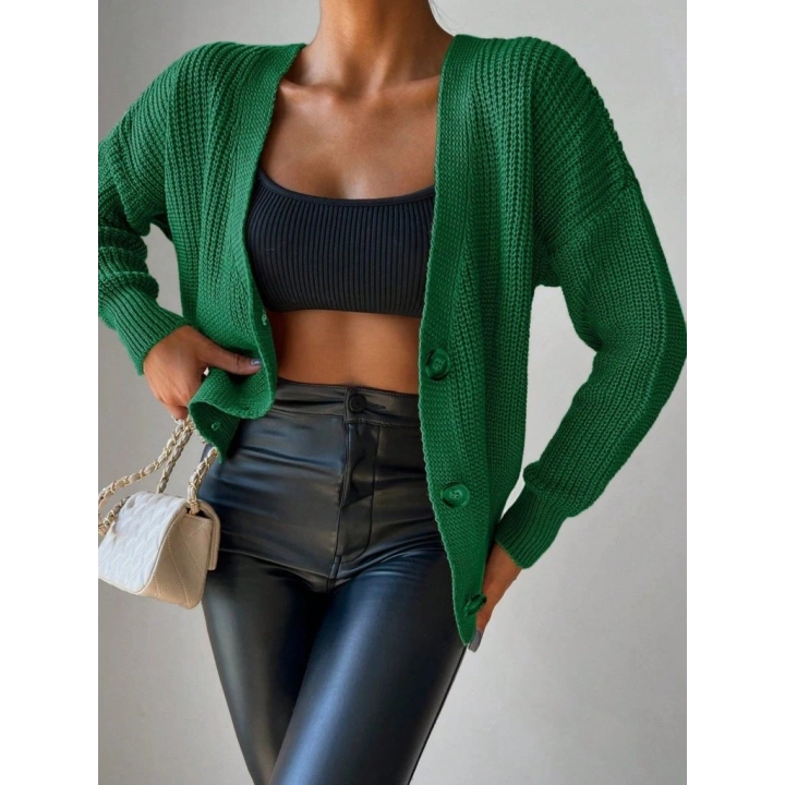 Kadın Uzun Kollu Düğme Detay Triko Hırka