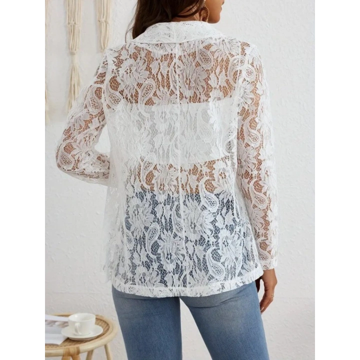 Kadın Uzun Kollu Yakalı önü Açık Dantelli Ceket