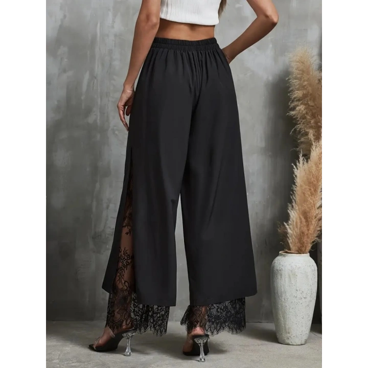 Kadın Yüksek Bel Belden Kuşaklı üst Dalgıç Alt Dantel Detaylı Dalgıç Pantolon