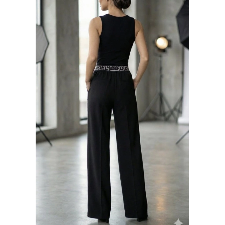 Kadın Yüksek Bel Beli Lastikli Genç Paçalı Ithal Krep Pantolon