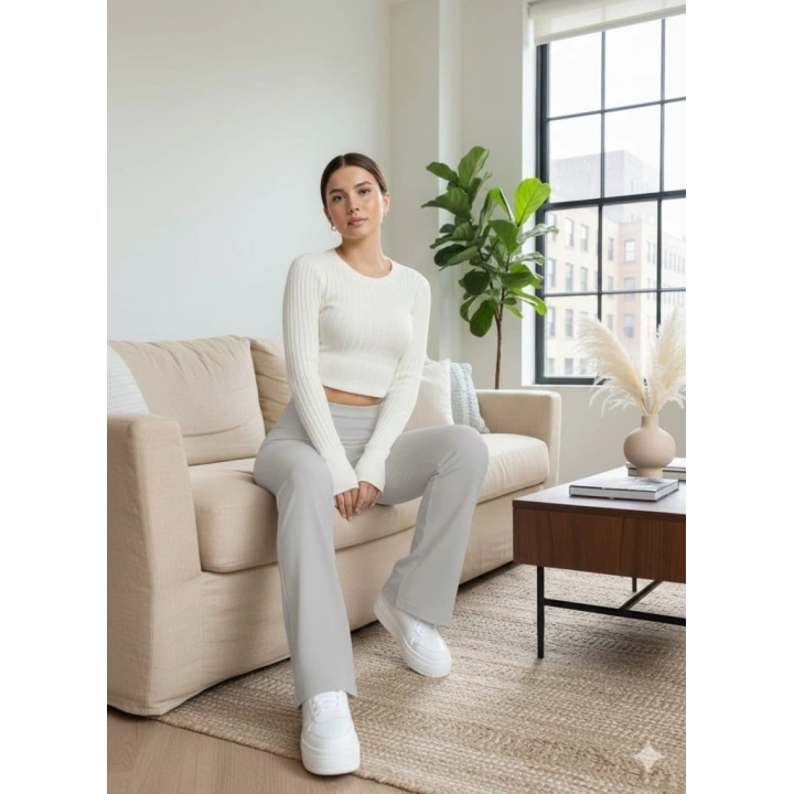 Kadın Yüksek Bel Ispanyol Paçalı Pantolon Tayt