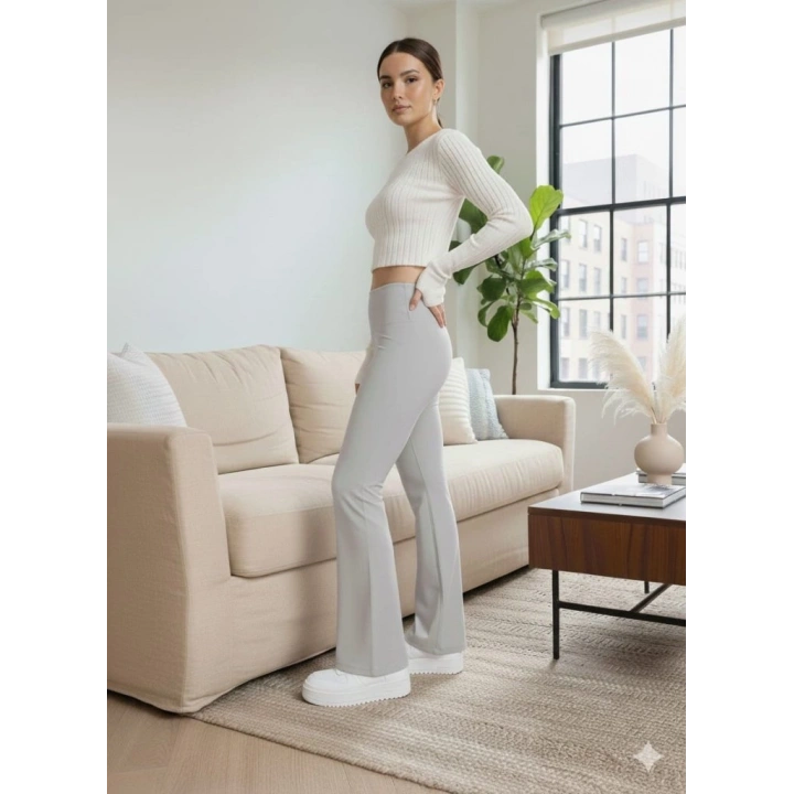 Kadın Yüksek Bel Ispanyol Paçalı Pantolon Tayt