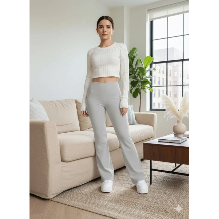 Kadın Yüksek Bel Ispanyol Paçalı Pantolon Tayt