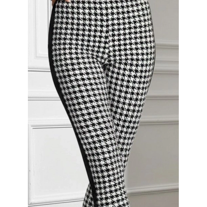 Kadın Yüksek Bel Kaz Ayağı Desenli Yanları şeritli Dalgıç Pantolon